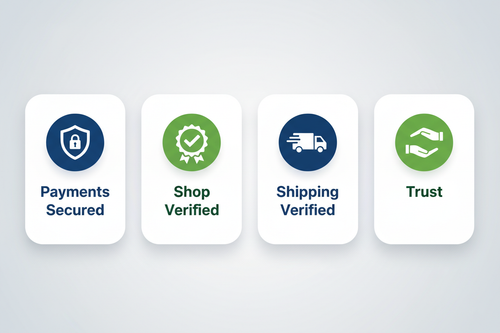 create trust badges with Payments secured, Shop verified, Shiping verified, and the trust